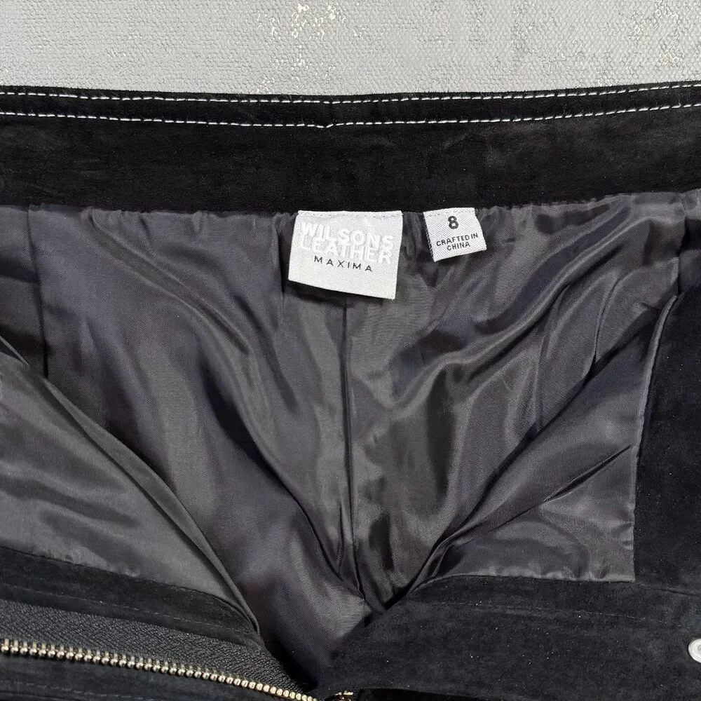Vintage Wilsons Leather Maxima Black Suede Straight Leg Pants Women's 8 - Picture 3 of 6